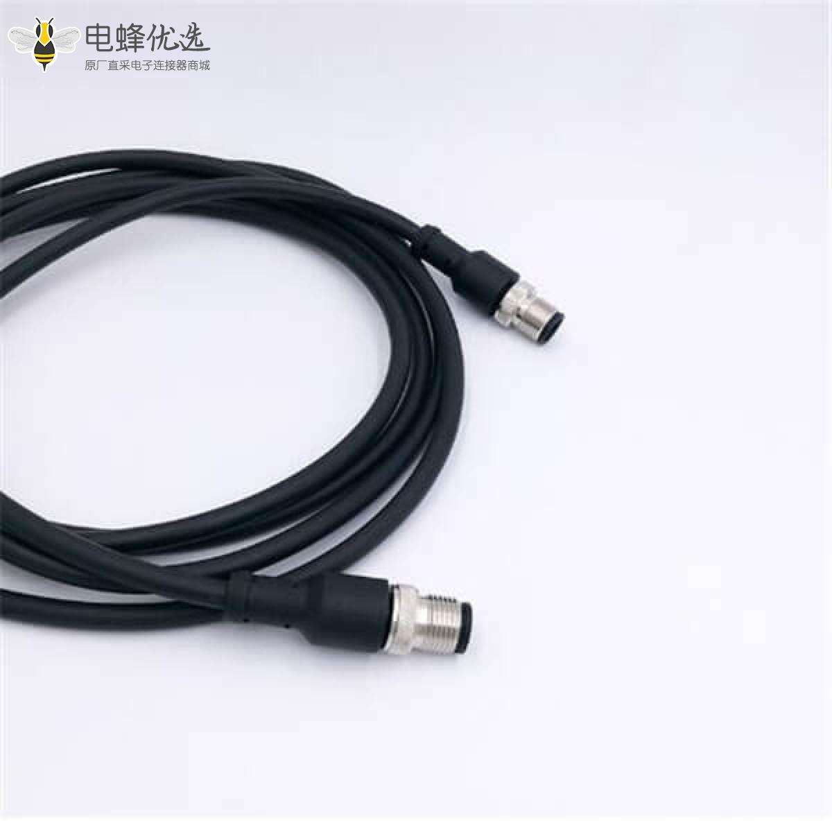 M12传感器4芯防水连接器直通式带线公母接头双边电缆2M
