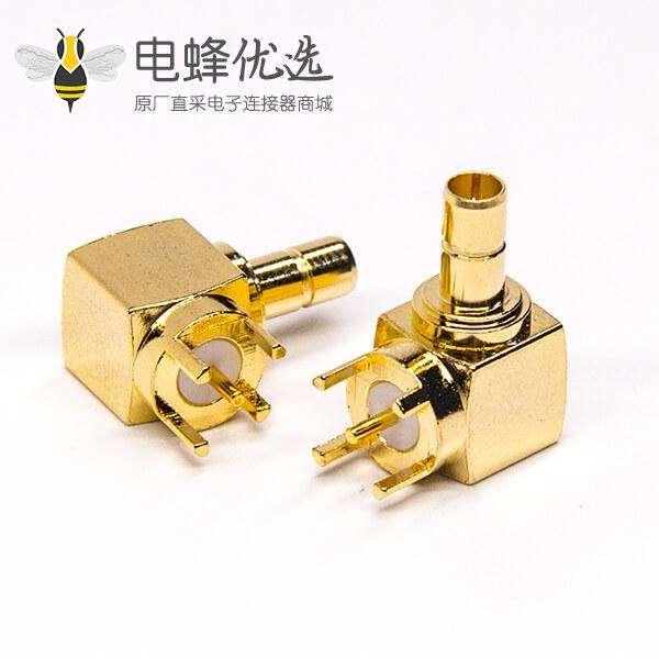 smb同轴连接器弯式镀金公头插板接PCB板