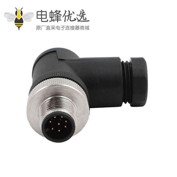 M12现场接线连接器8芯 A-Code弯头公头塑料装配式接头10PCS