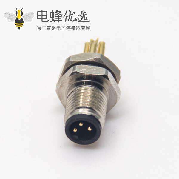 螺纹接头M5航空插座3pin焊线式防水板前安装连接器