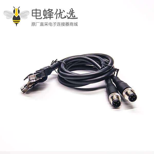 RJ45转4针M12插头公头双边接线连接器