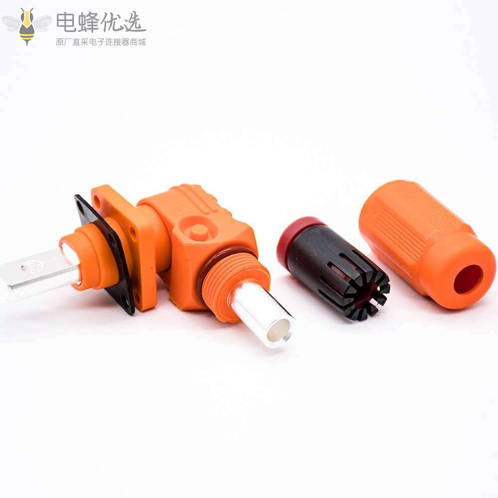 储能电池连接器公母防水弯式插头对接直插座单芯8mm200A橙色塑料铜牌连接