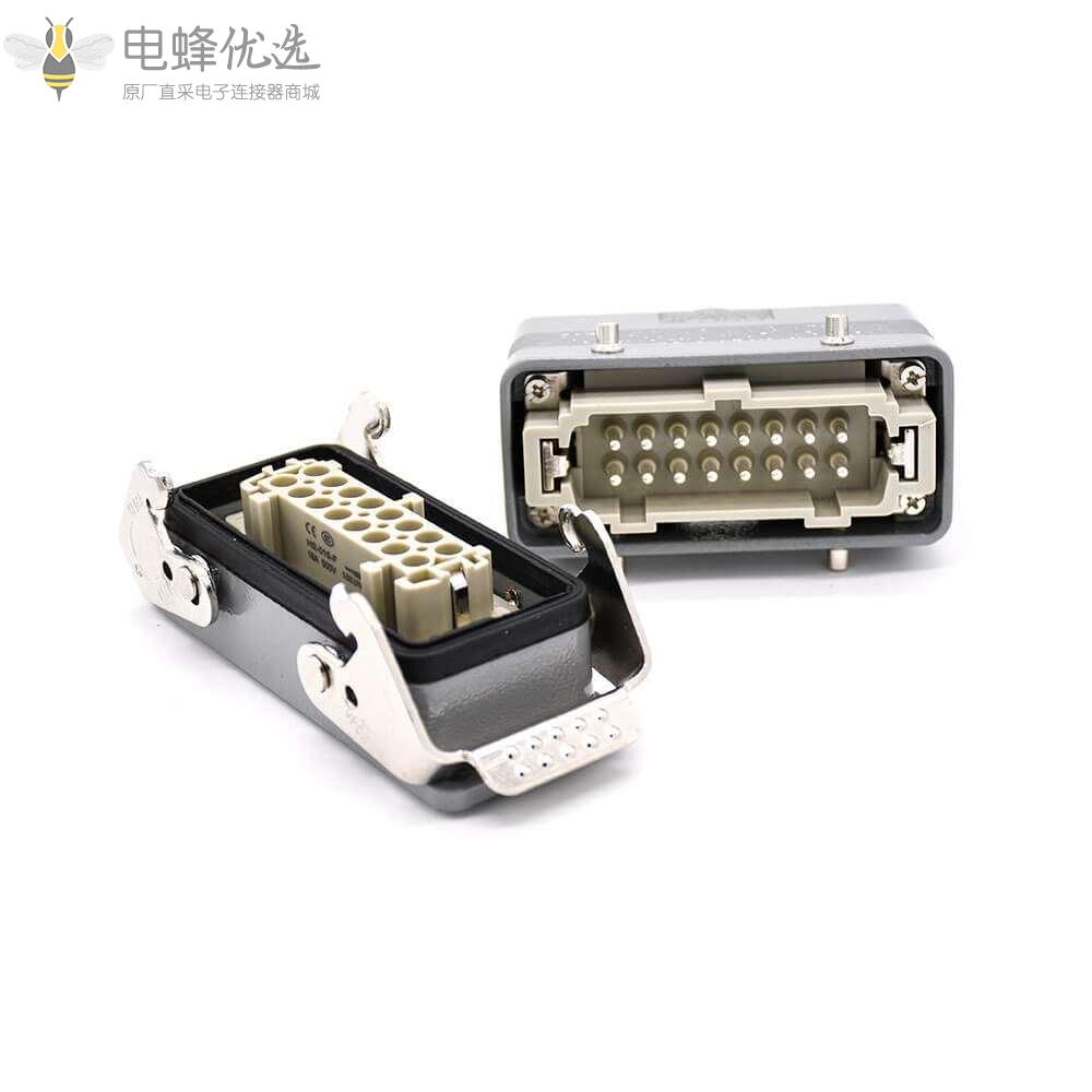 16针重载连接器开孔安装顶出口进线公母对接PG21螺钉H16B