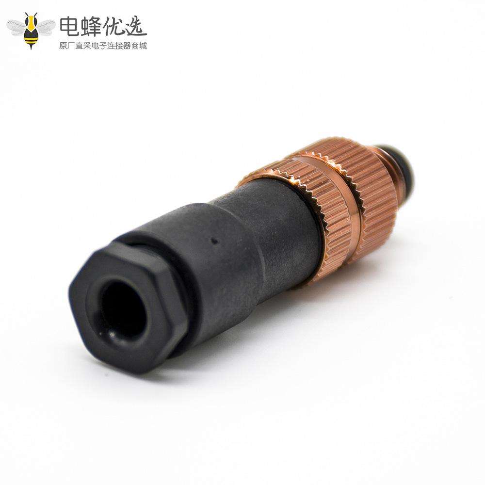 m8连接器6芯公插头直式焊线灰色不带屏蔽B编码公头