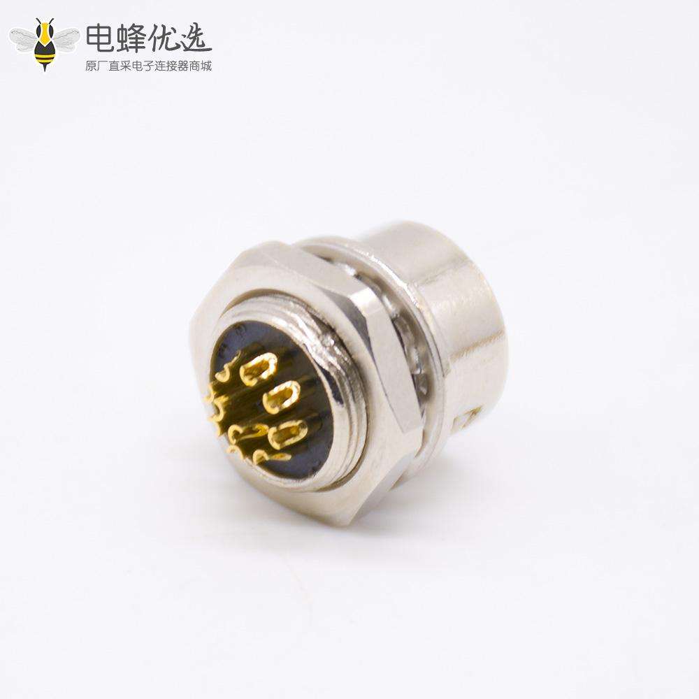 HR10系列圆形连接器10芯针型公插座焊线插座直式焊线后锁板