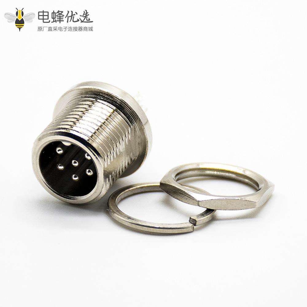 GX12连接器6芯常规款前锁板焊线公插座直式航空头
