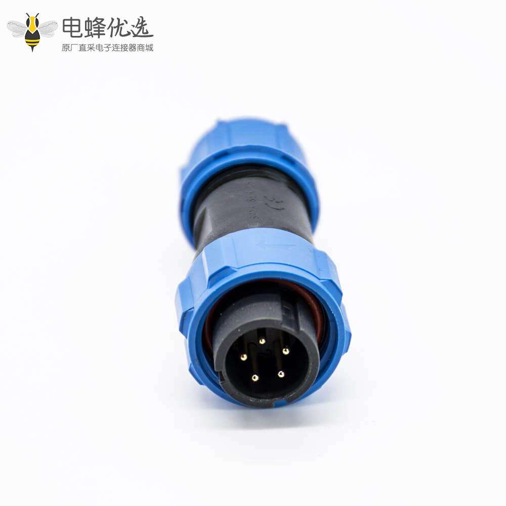 SP系列连接器SP13直式5芯公插头母插座后锁板螺纹连接防水防尘接线