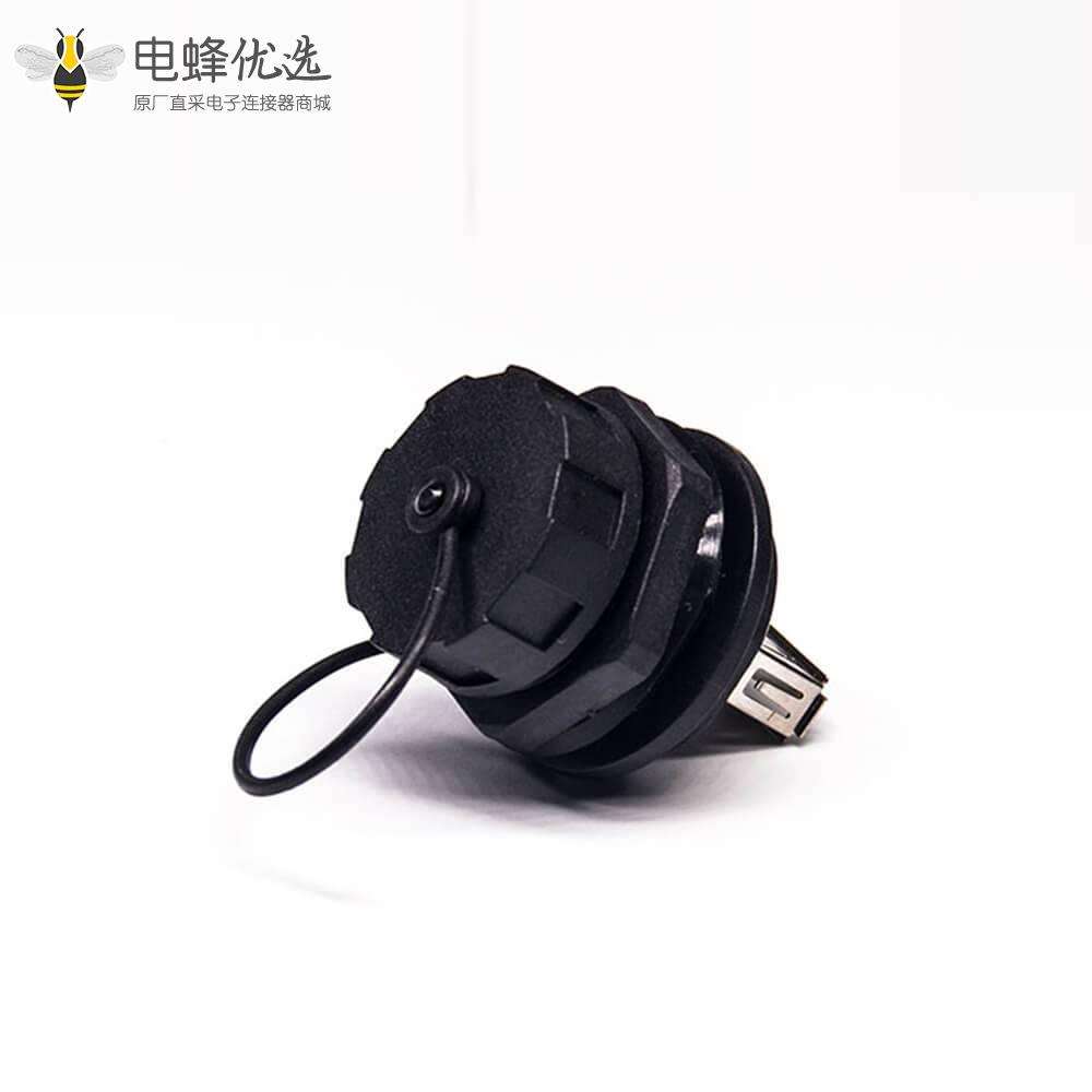 USB 2.0 A转接头直式母转公IP67前锁板带防尘盖