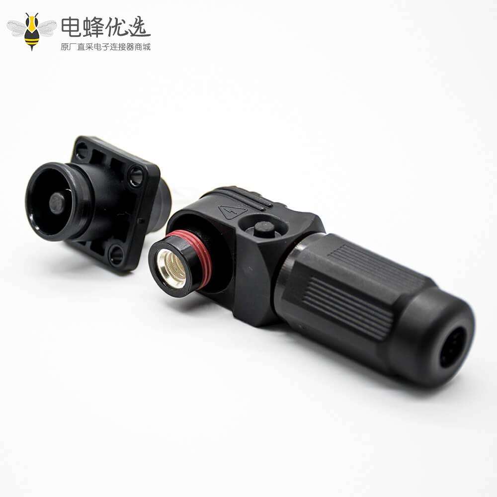 储能电池连接器6mm黑色IP65 60A带孔铜牌弯式插头和插座