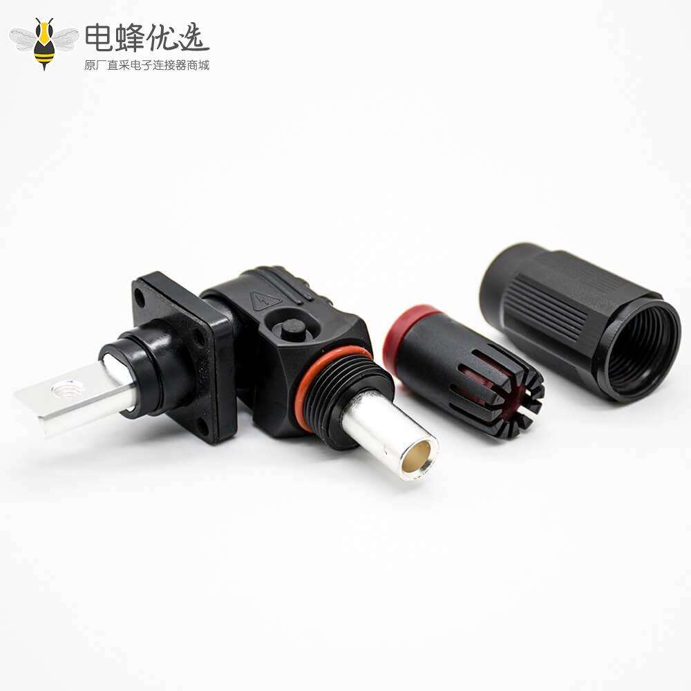 储能电池连接器6mm黑色IP65 60A带孔铜牌弯式插头和插座