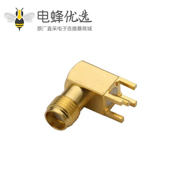 PCB插座母头SMA弯式90度穿孔接PCB镀金插座