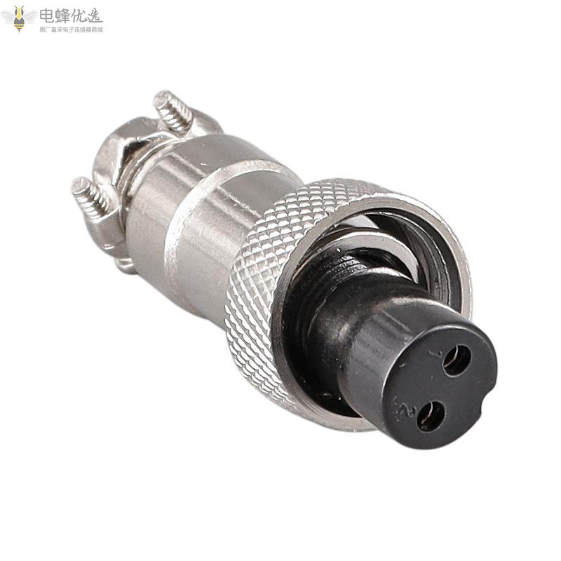 铜芯镀金3A125V航空连接器GX12直式2芯正装整套前锁PCB焊板式