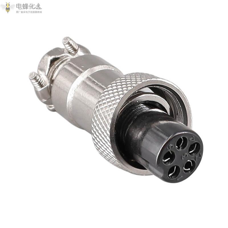 方形带4孔法兰插座GX12-5芯连接器5A125V航空插头插座面板安装