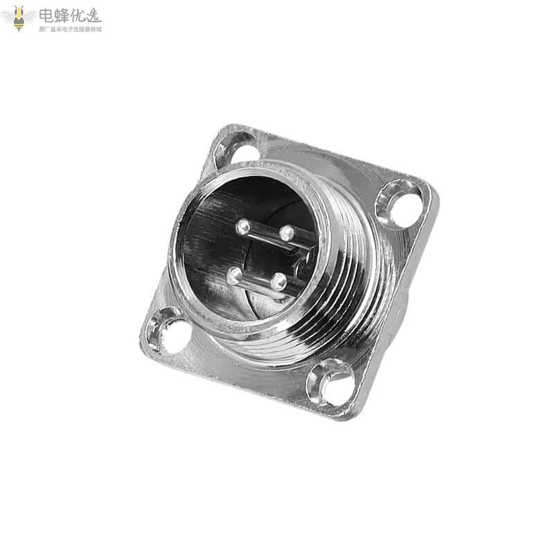航空连接器GX12-4芯方形4孔法兰插座开孔12MM公头