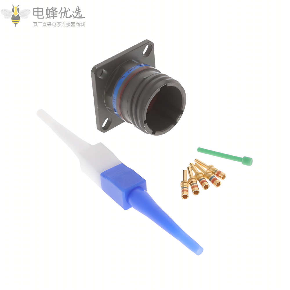 D38999连接器4芯方形法兰N键位13号壳体带针公座