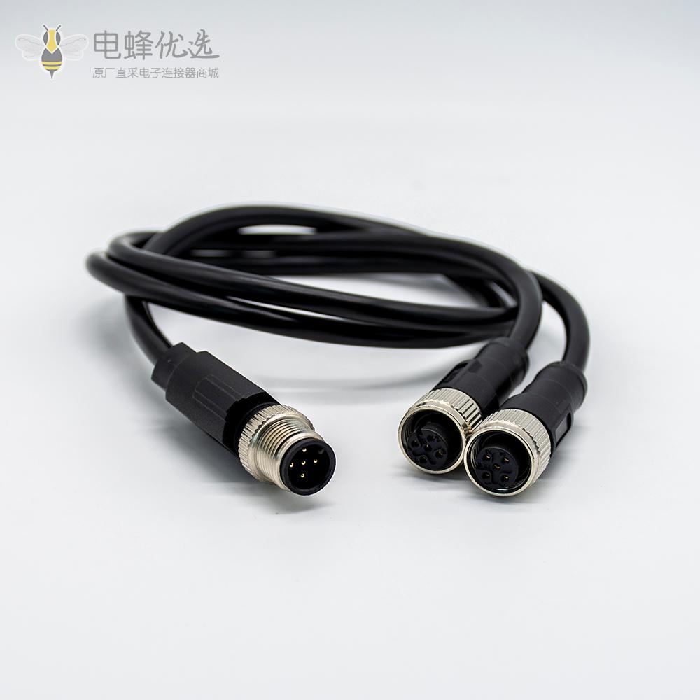m12航空电缆插头5芯一公转两母成型式注塑线