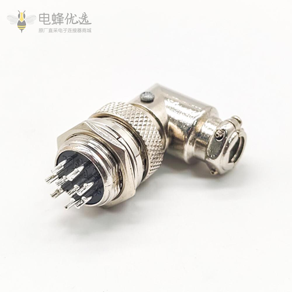9芯GX16弯式连接器金属防水型公母航空连接器